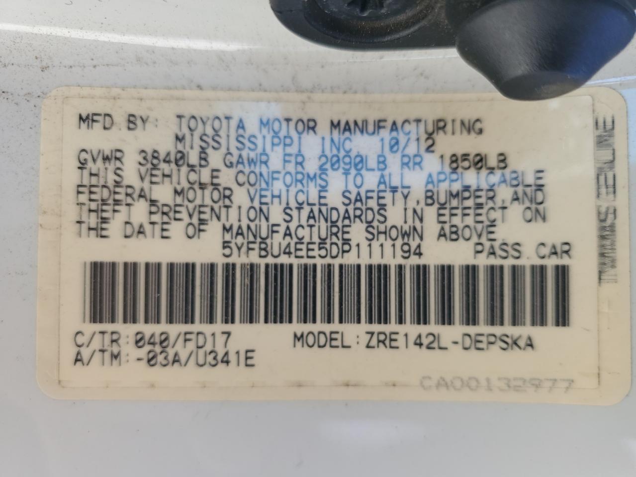 2013 TOYOTA COROLLA