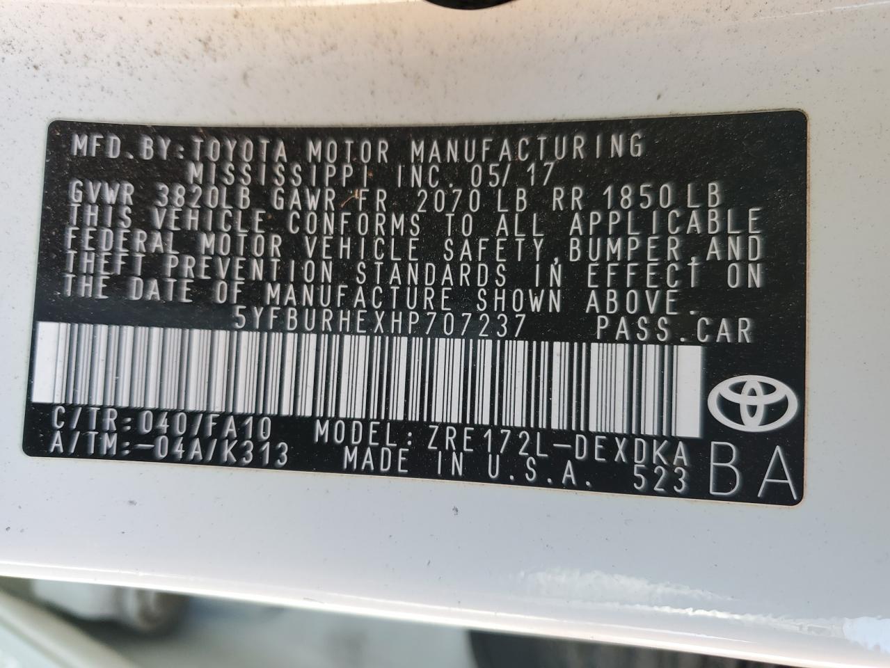 2017 TOYOTA COROLLA