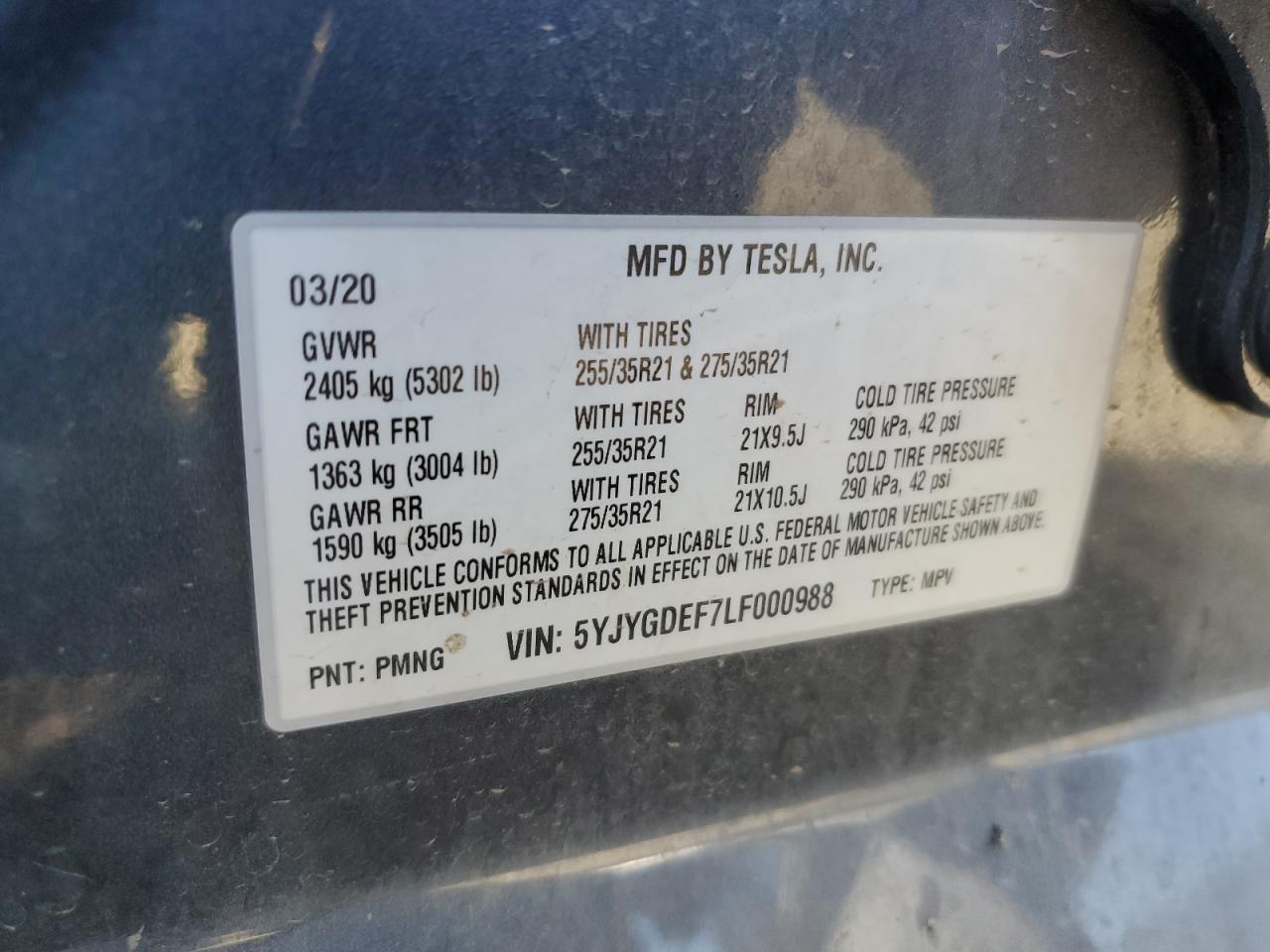 2020 TESLA MODEL Y