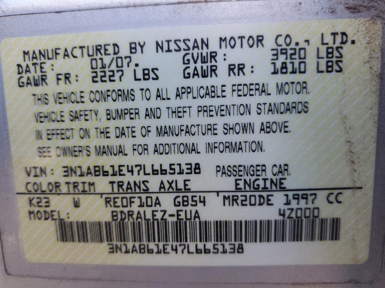 2007 NISSAN SENTRA