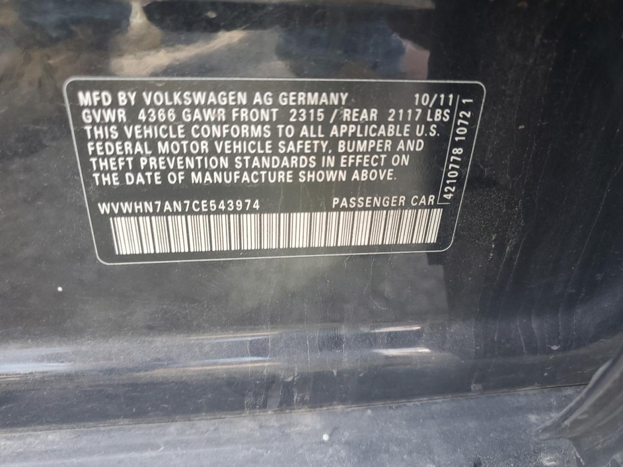 2012 VOLKSWAGEN CC