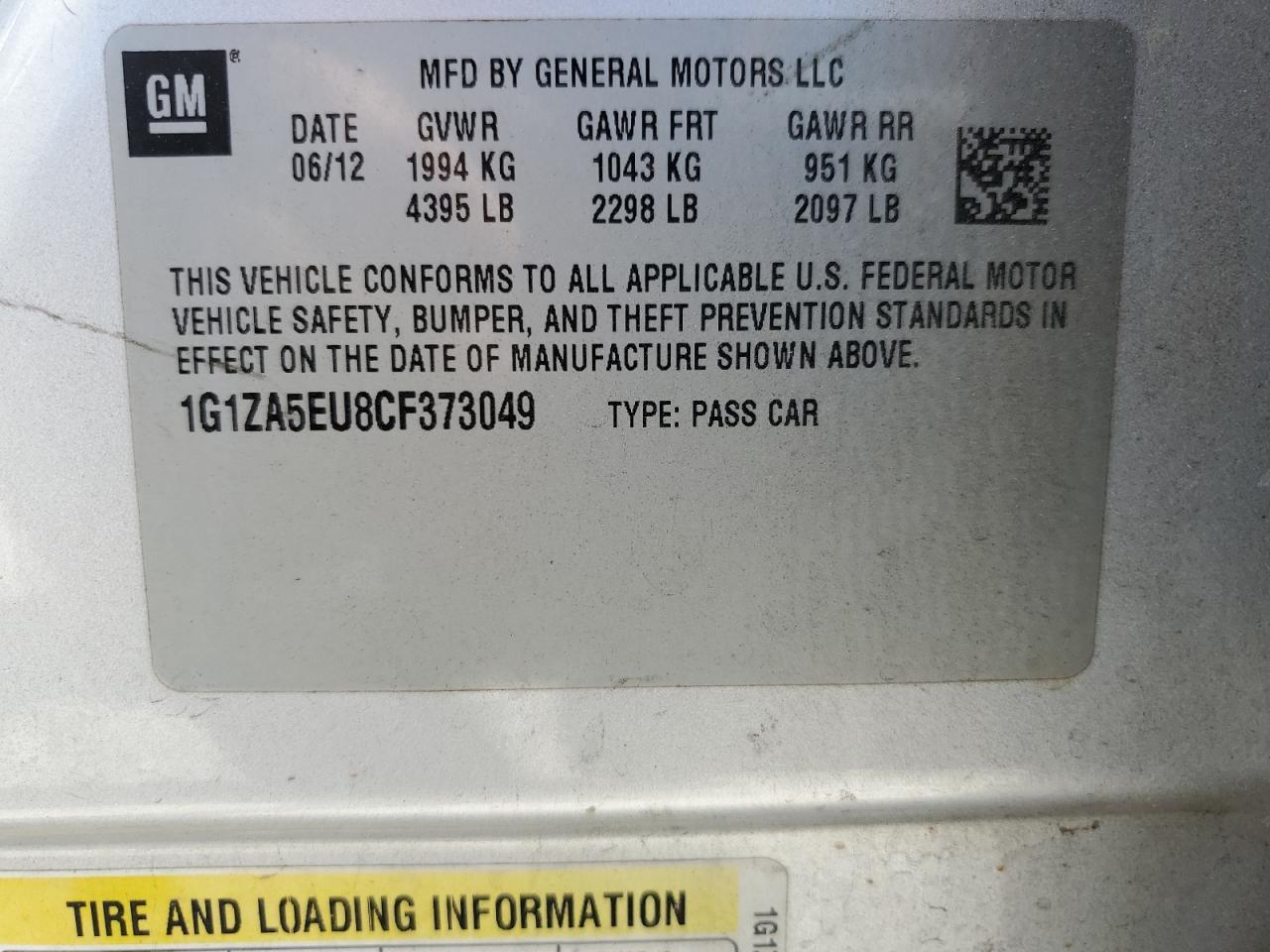 2012 CHEVROLET MALIBU