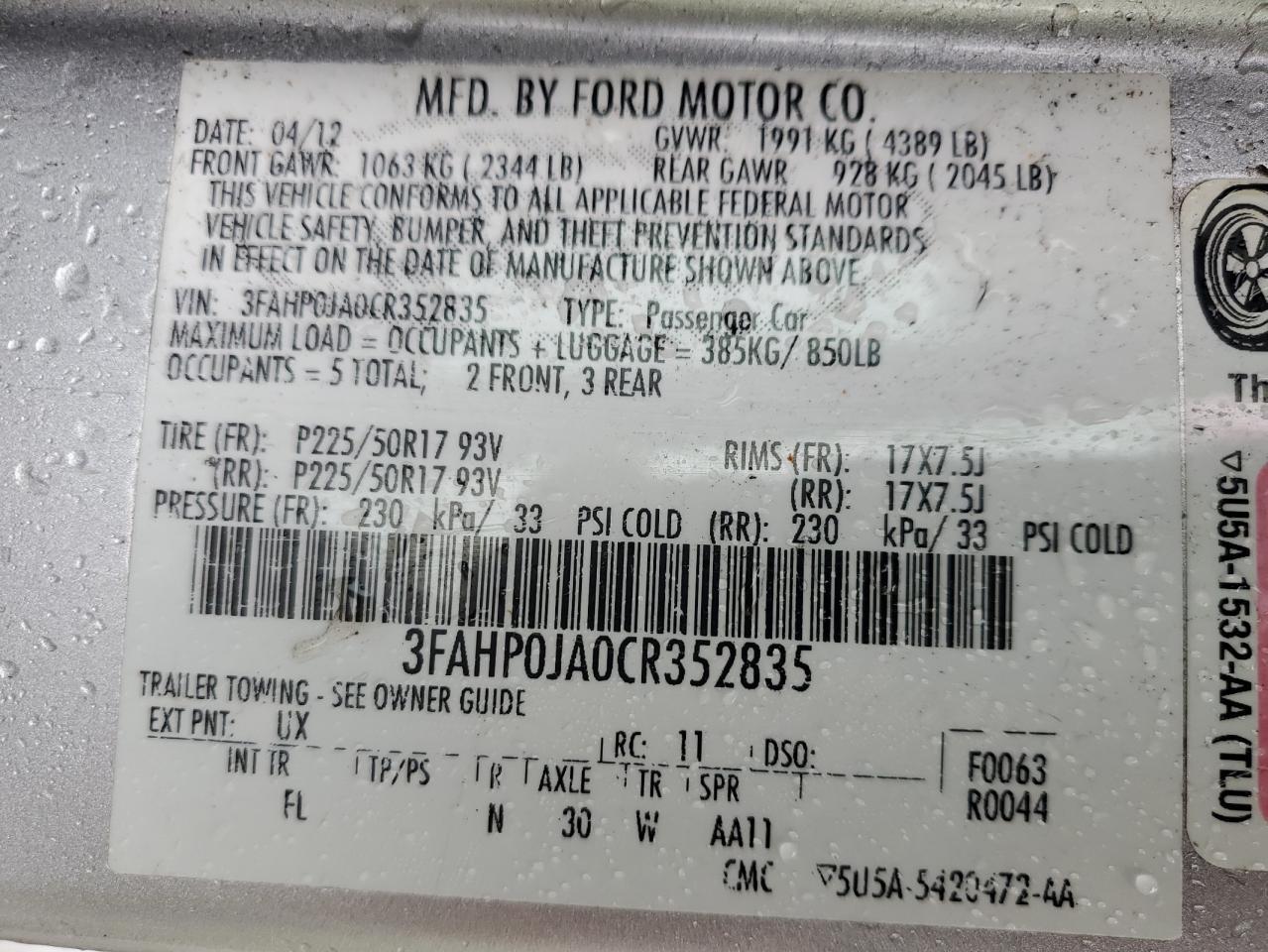 2012 FORD FUSION