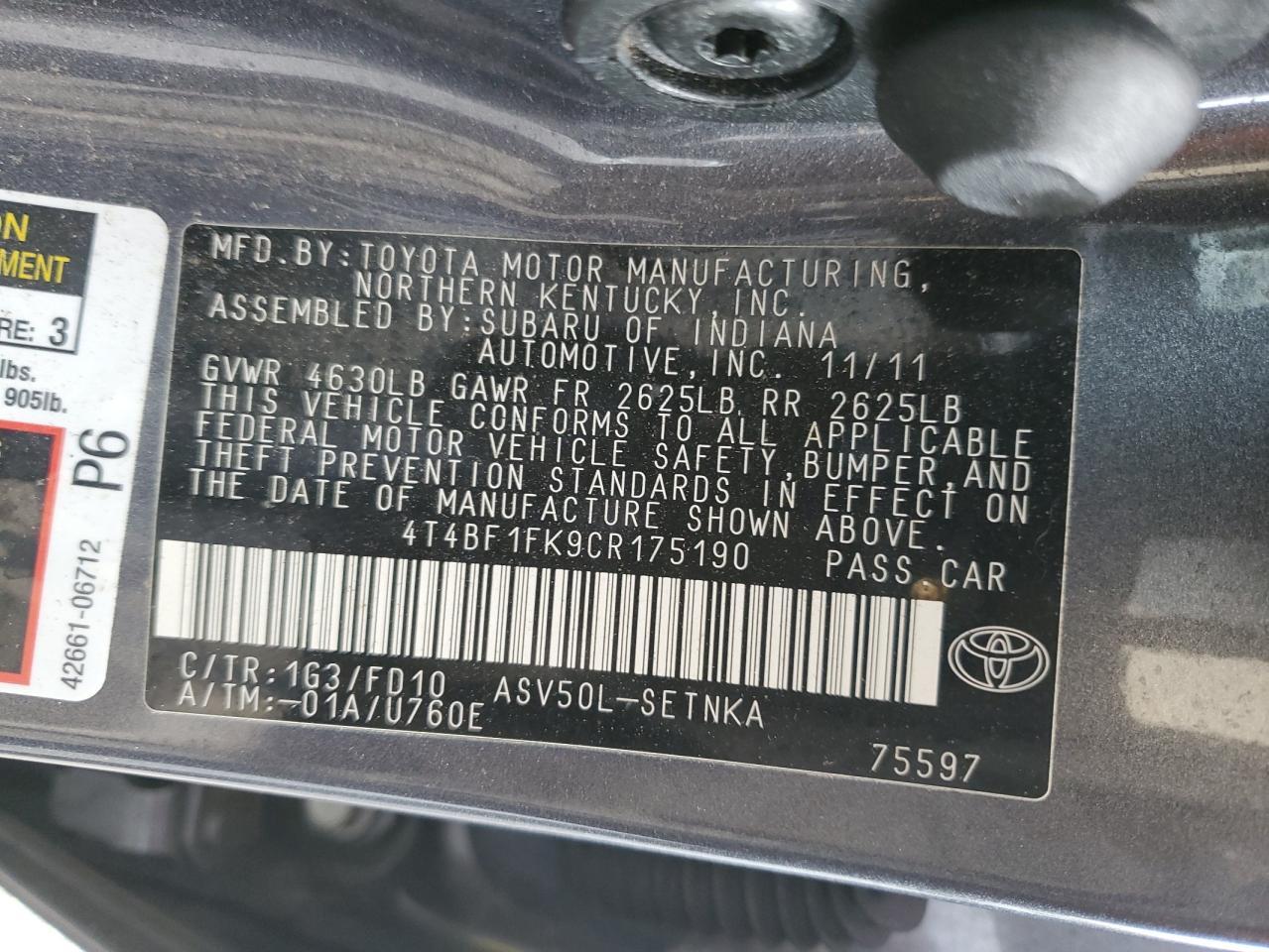 2012 TOYOTA CAMRY