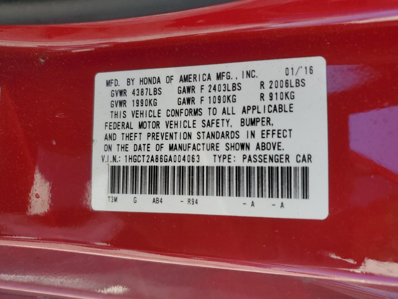 2016 HONDA ACCORD