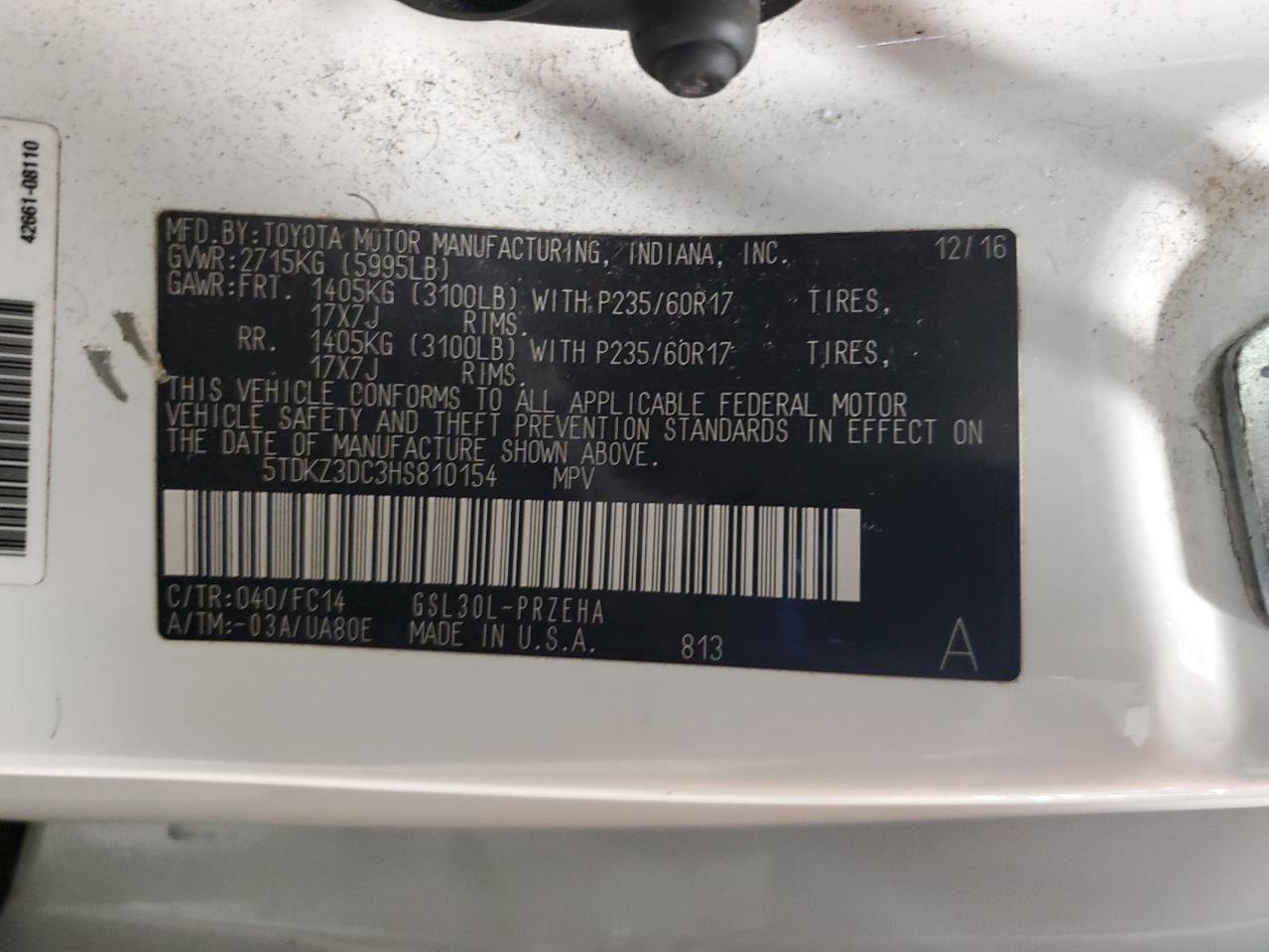 2017 TOYOTA SIENNA