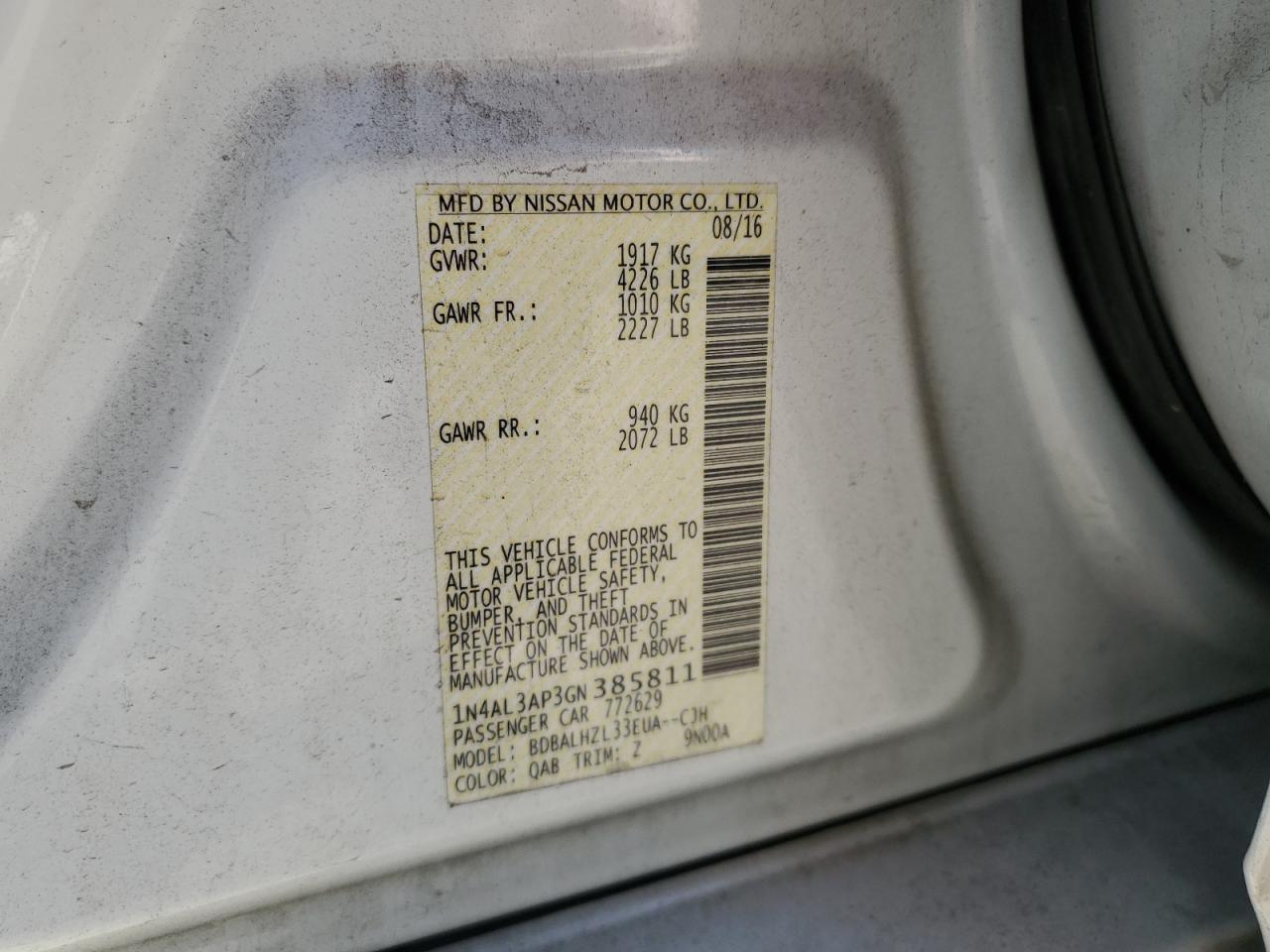2016 NISSAN ALTIMA