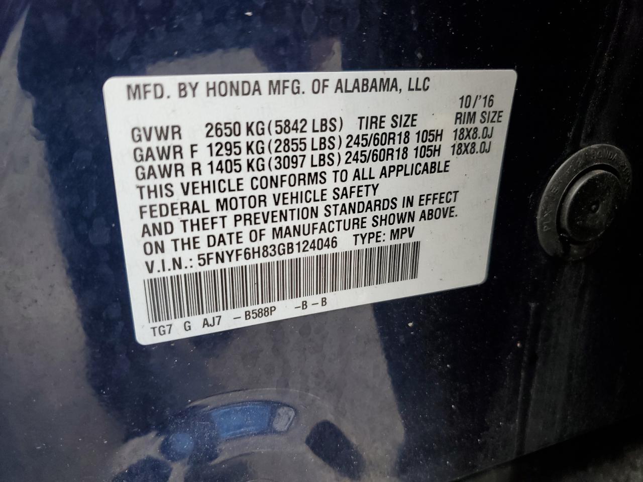 2016 HONDA PILOT