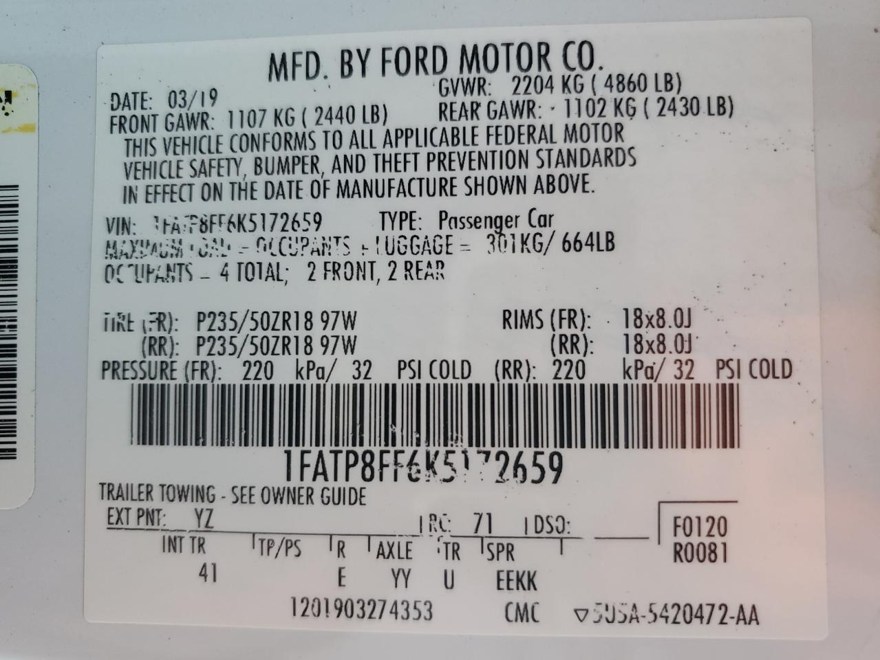2019 FORD MUSTANG