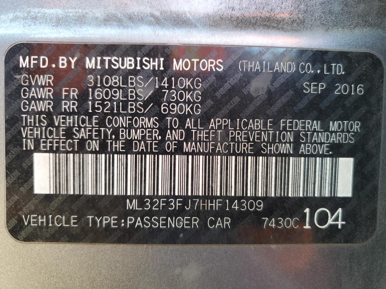 2017 MITSUBISHI MIRAGE