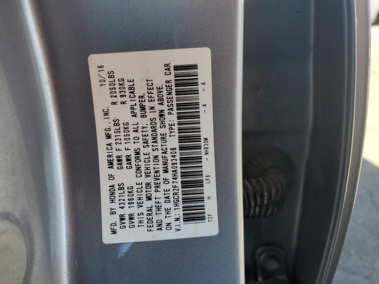 2017 HONDA ACCORD
