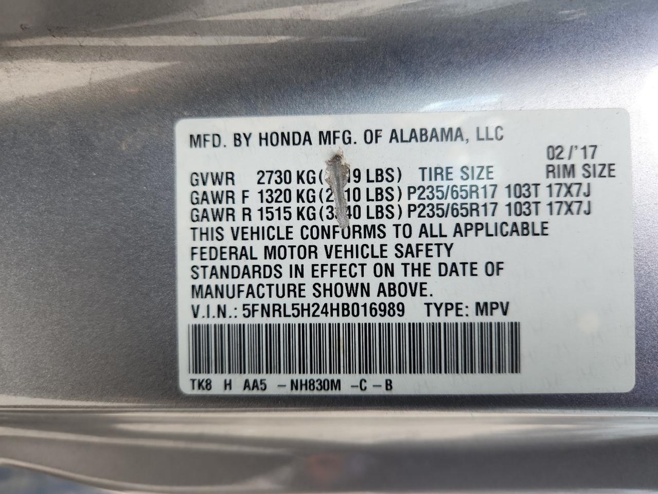 2017 HONDA ODYSSEY