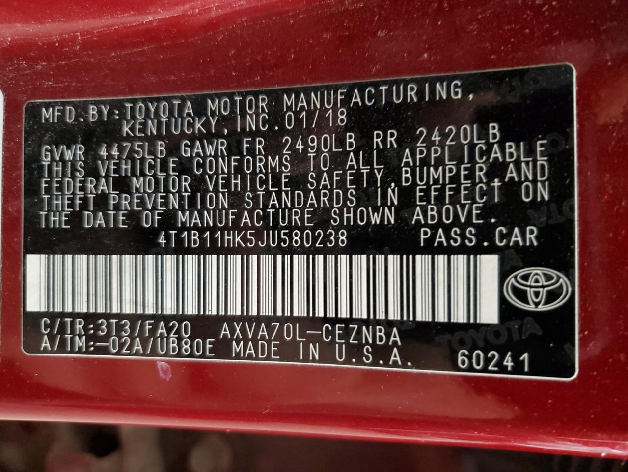 2018 TOYOTA CAMRY