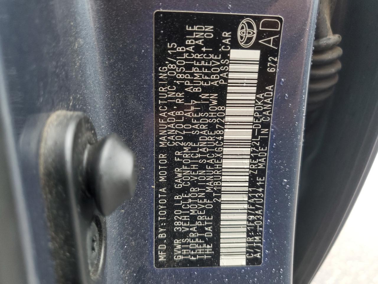 2016 TOYOTA COROLLA