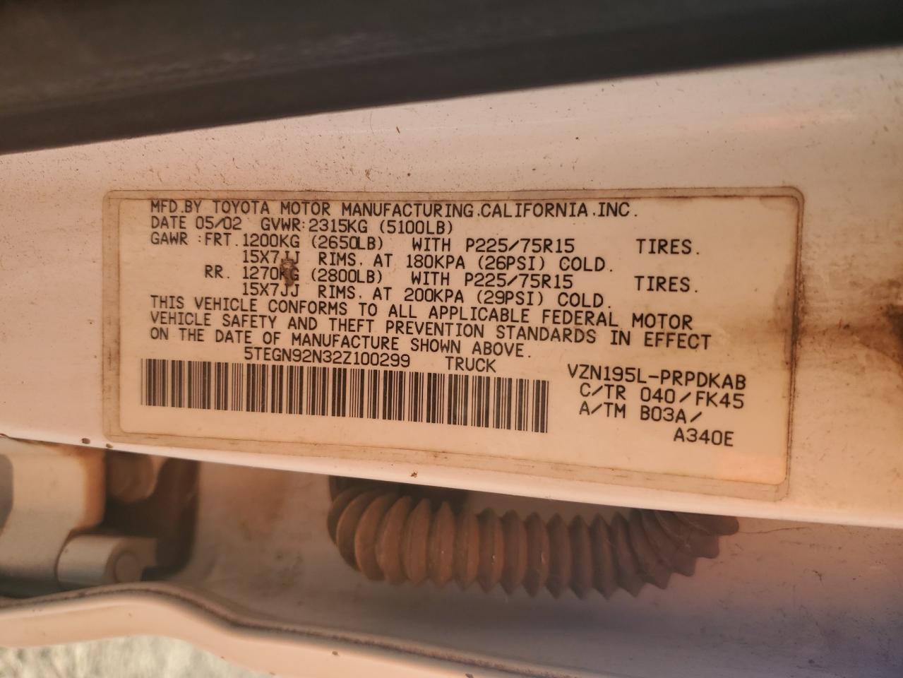2002 TOYOTA TACOMA