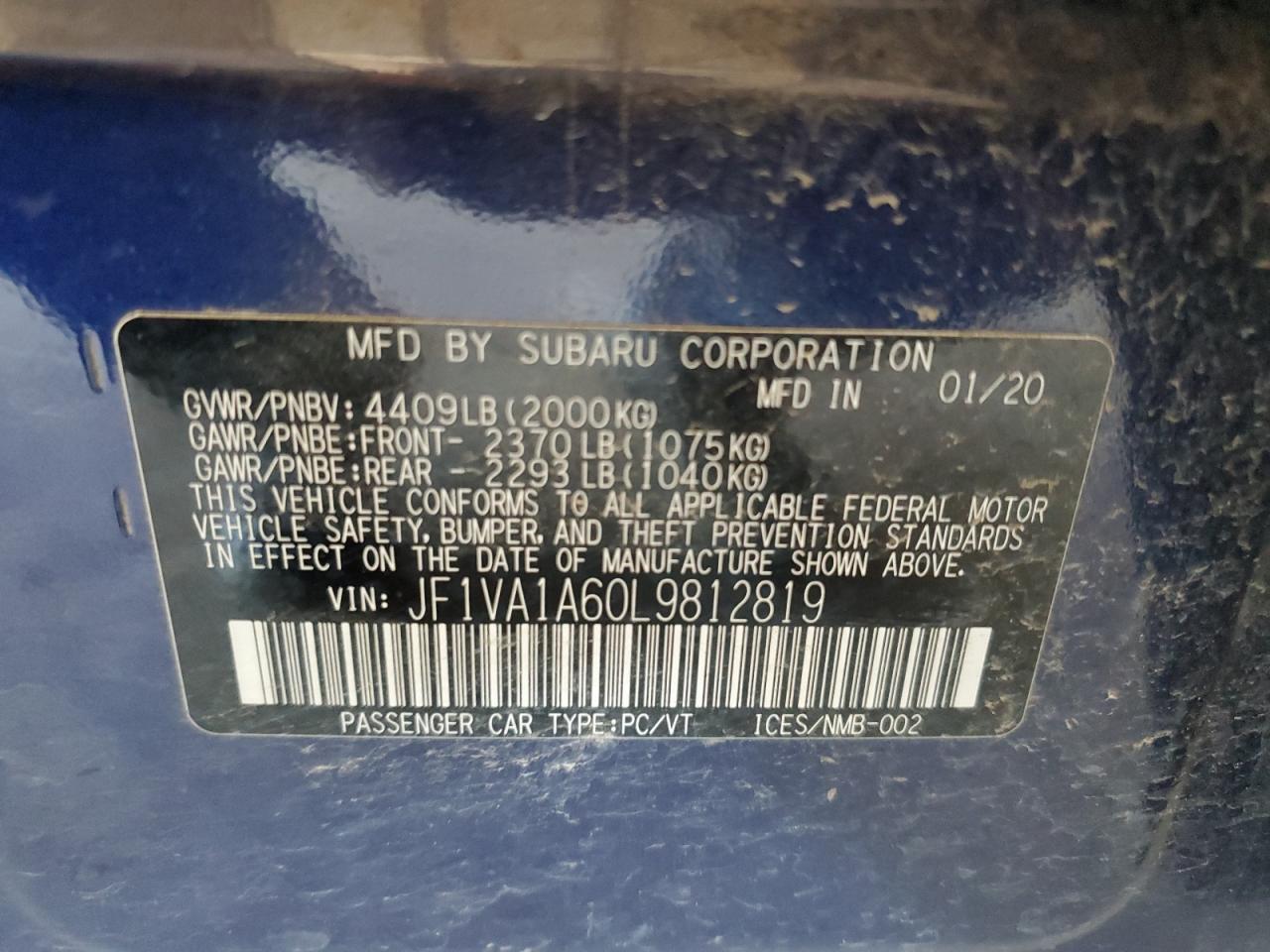 2020 SUBARU WRX