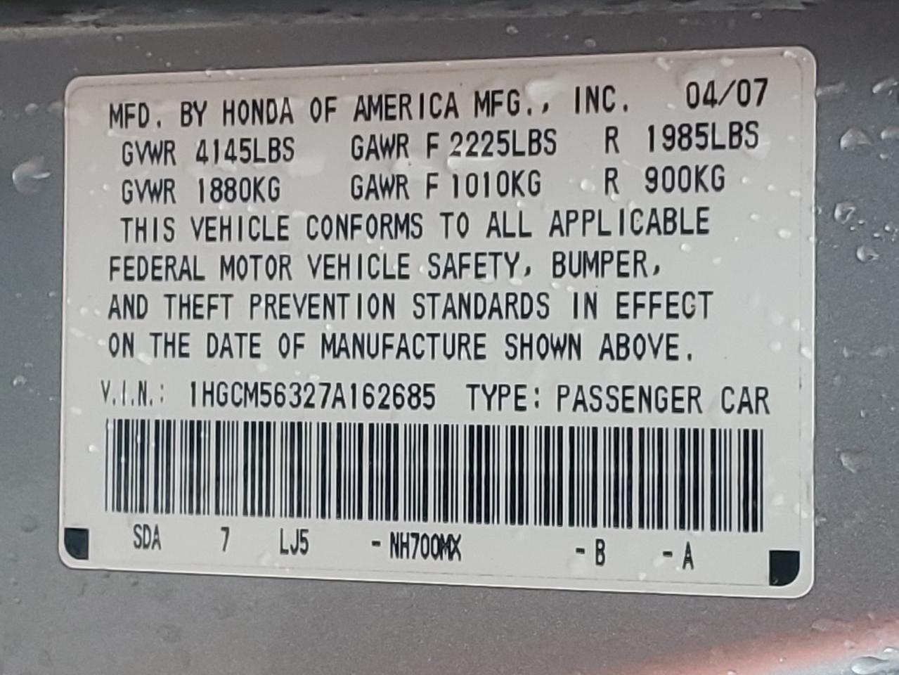 2007 HONDA ACCORD