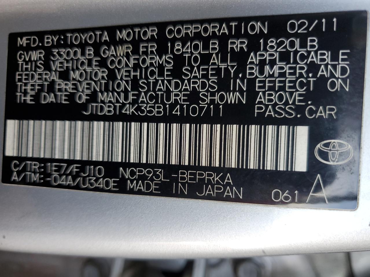 2011 TOYOTA YARIS