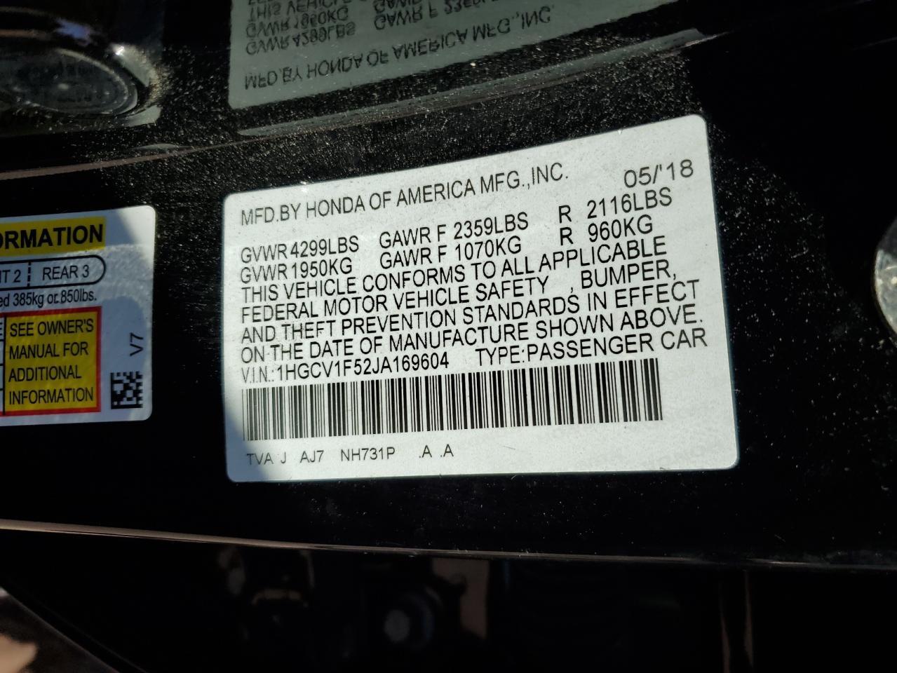 2018 HONDA ACCORD
