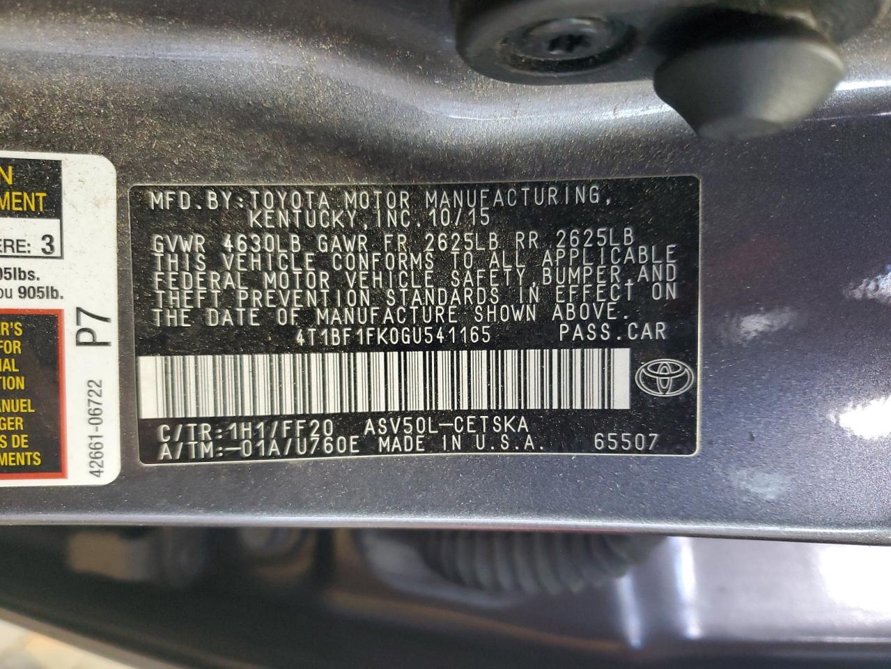 2016 TOYOTA CAMRY