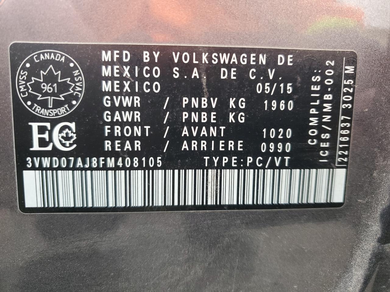 2015 VOLKSWAGEN JETTA