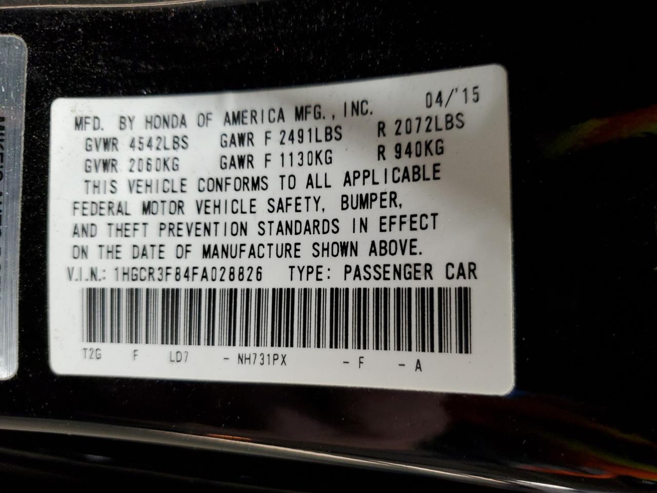 2015 HONDA ACCORD