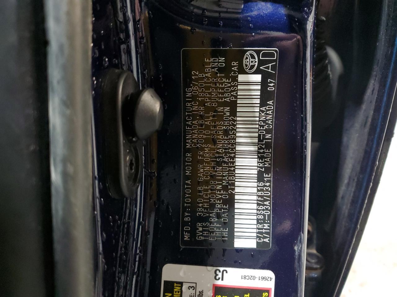 2012 TOYOTA COROLLA