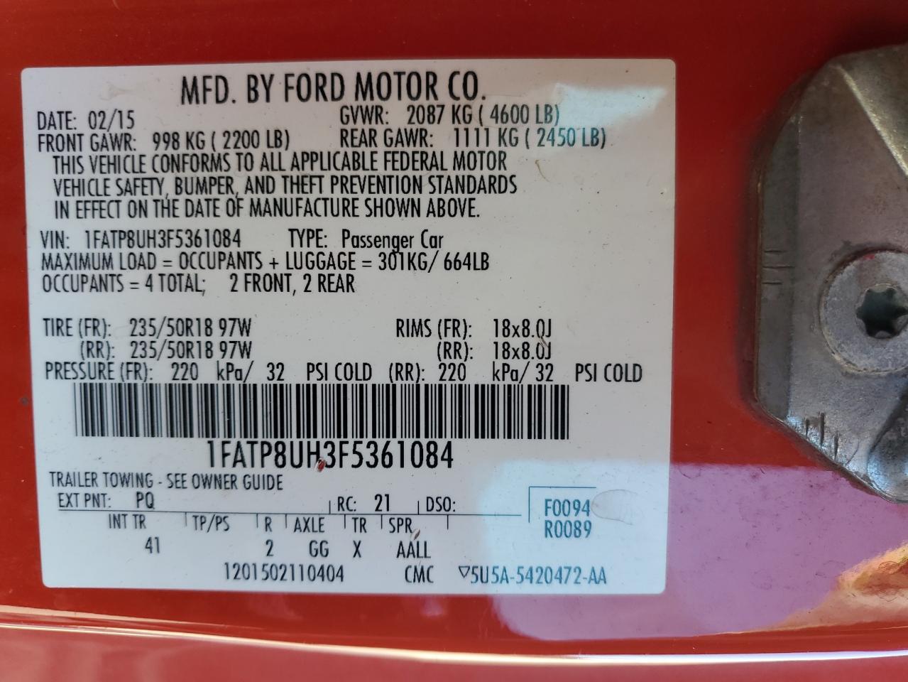 2015 FORD MUSTANG
