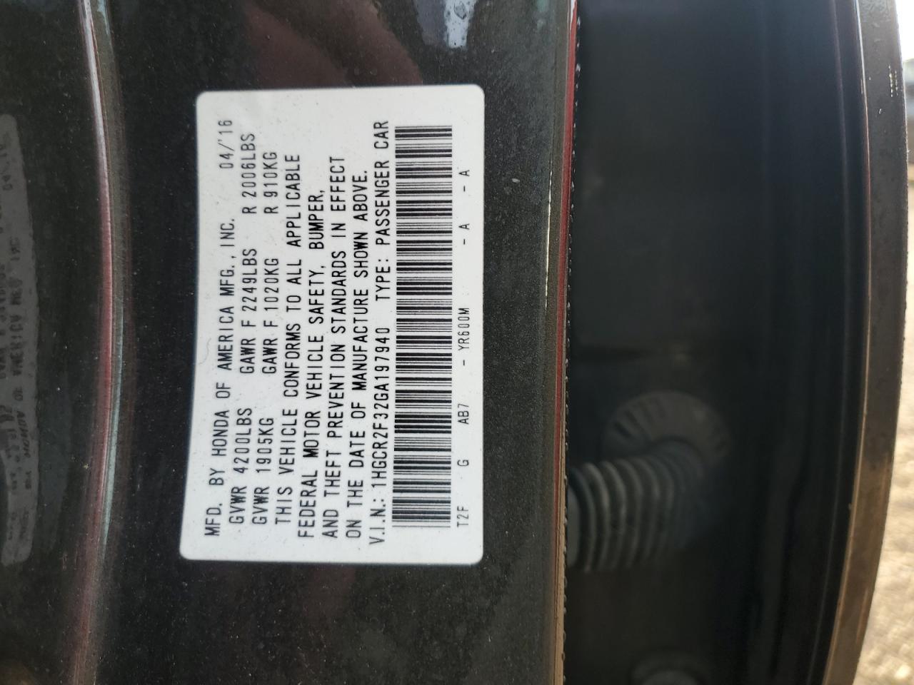 2016 HONDA ACCORD