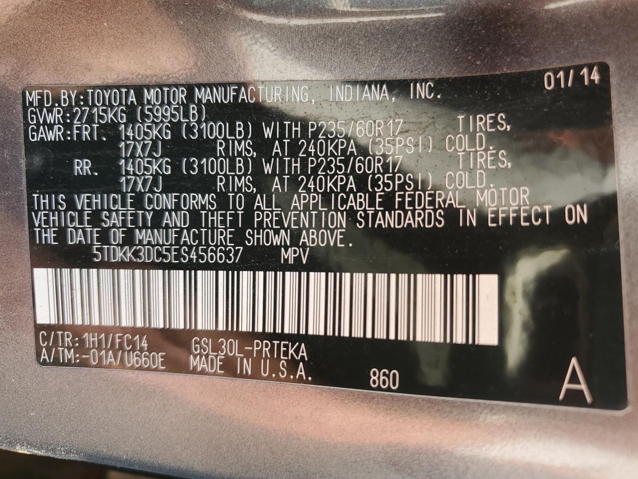2014 TOYOTA SIENNA