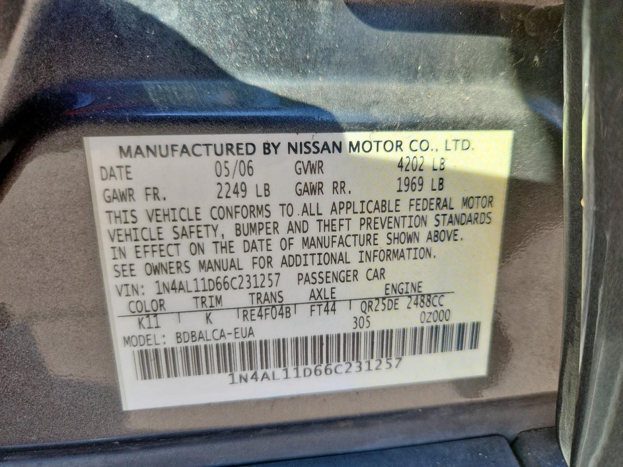 2006 NISSAN ALTIMA