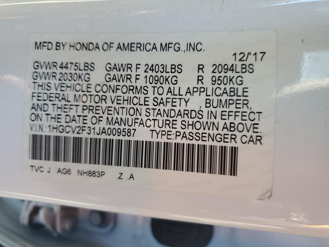 2018 HONDA ACCORD