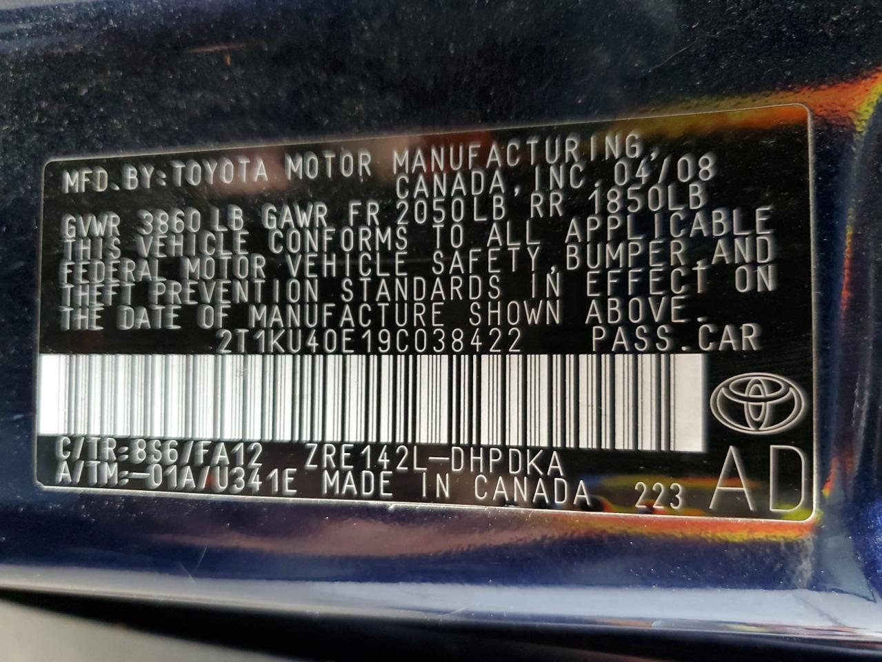 2009 TOYOTA COROLLA