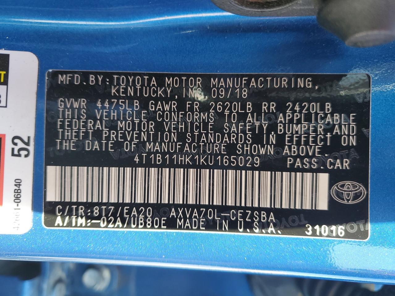 2019 TOYOTA CAMRY