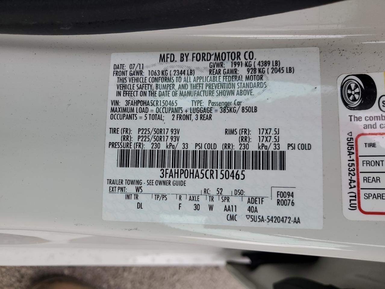2012 FORD FUSION