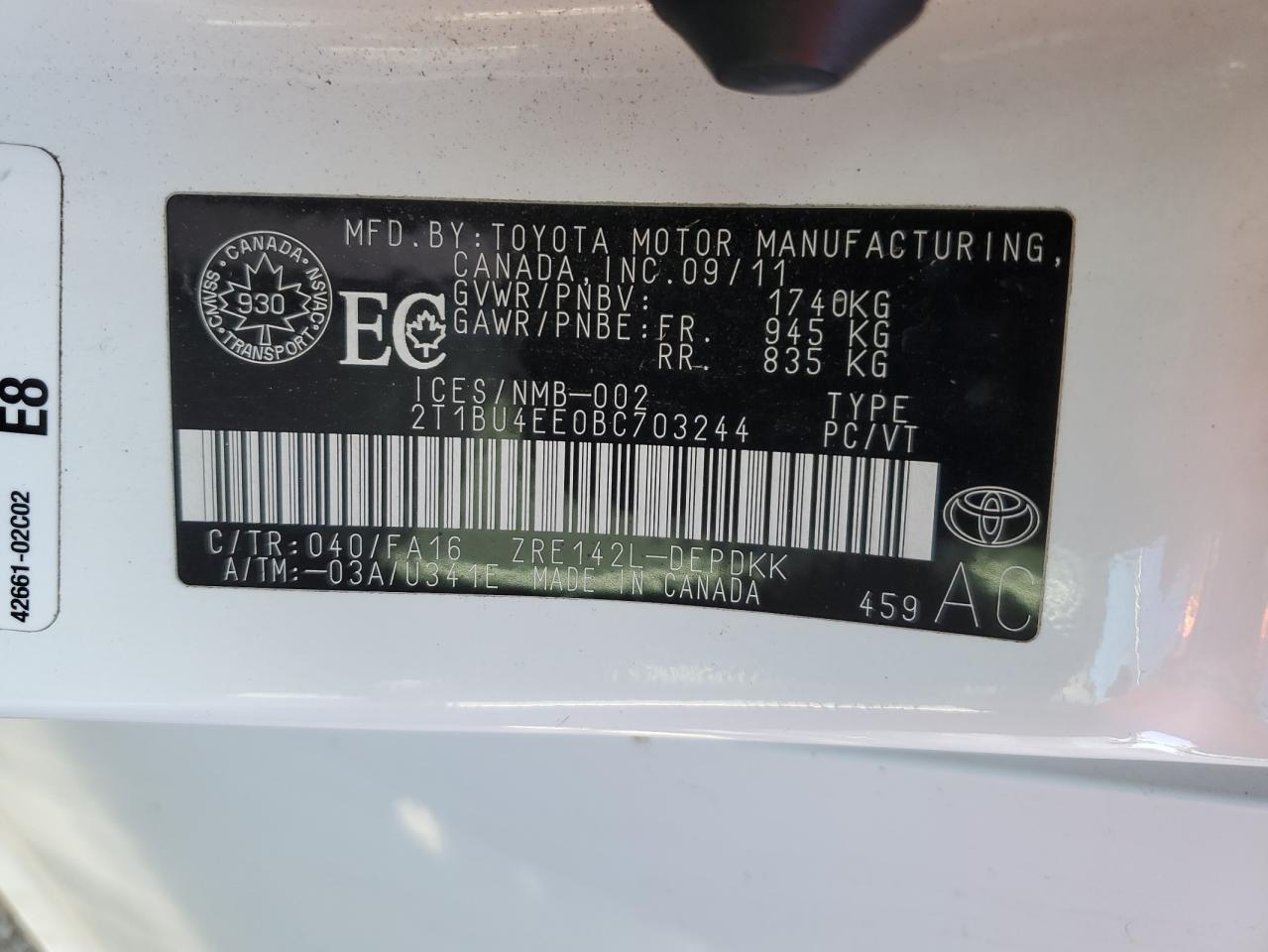 2011 TOYOTA COROLLA