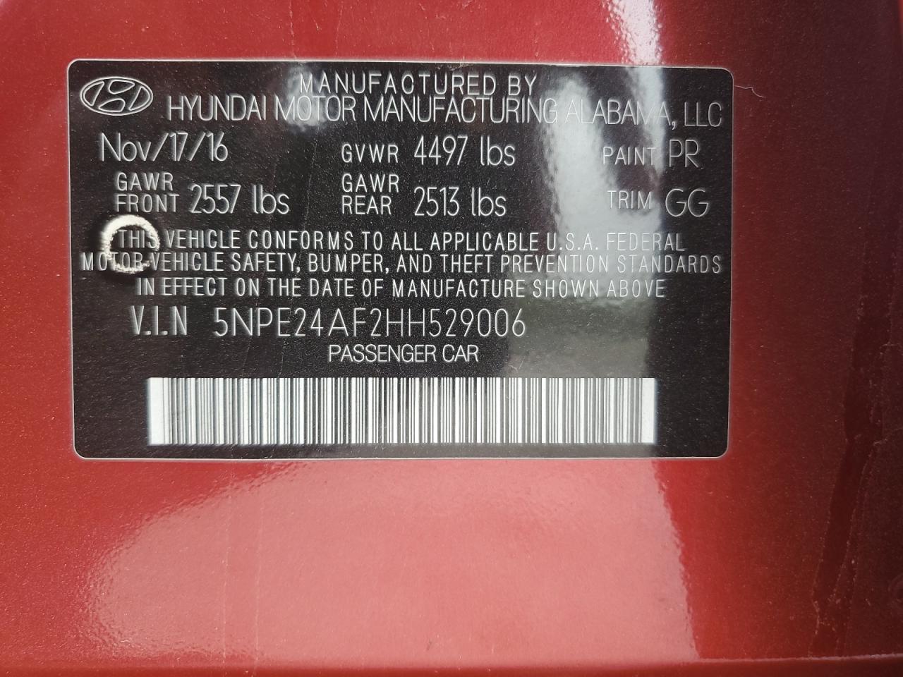 2017 HYUNDAI SONATA