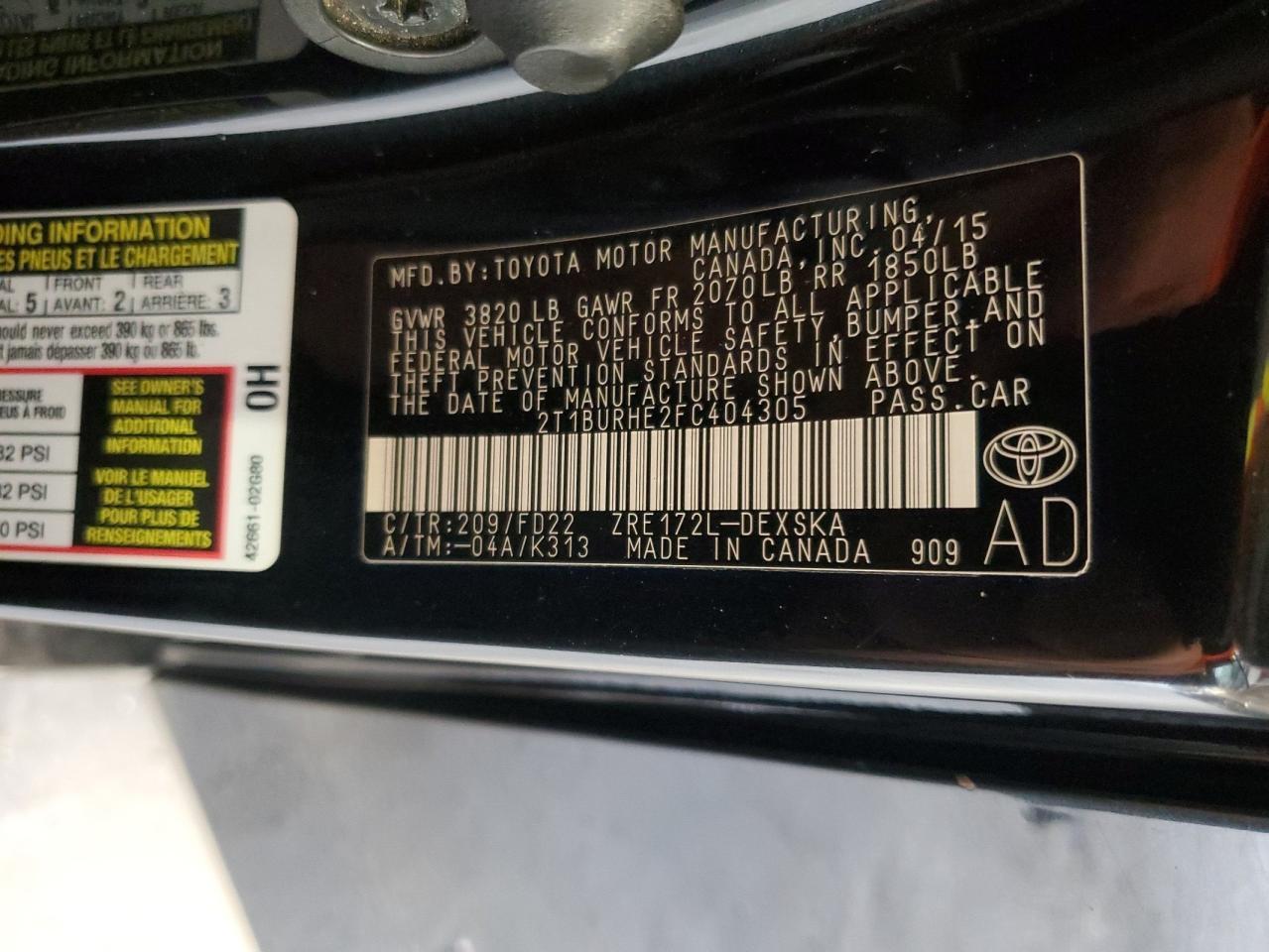 2015 TOYOTA COROLLA