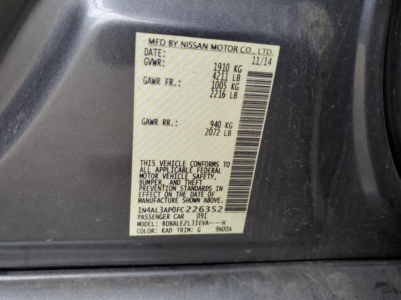 2015 NISSAN ALTIMA