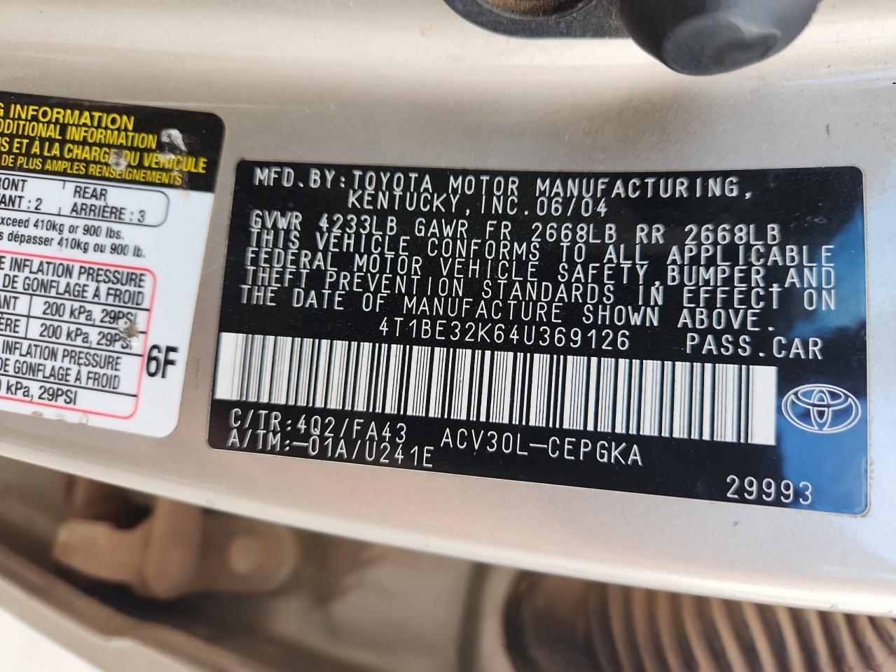 2004 TOYOTA CAMRY