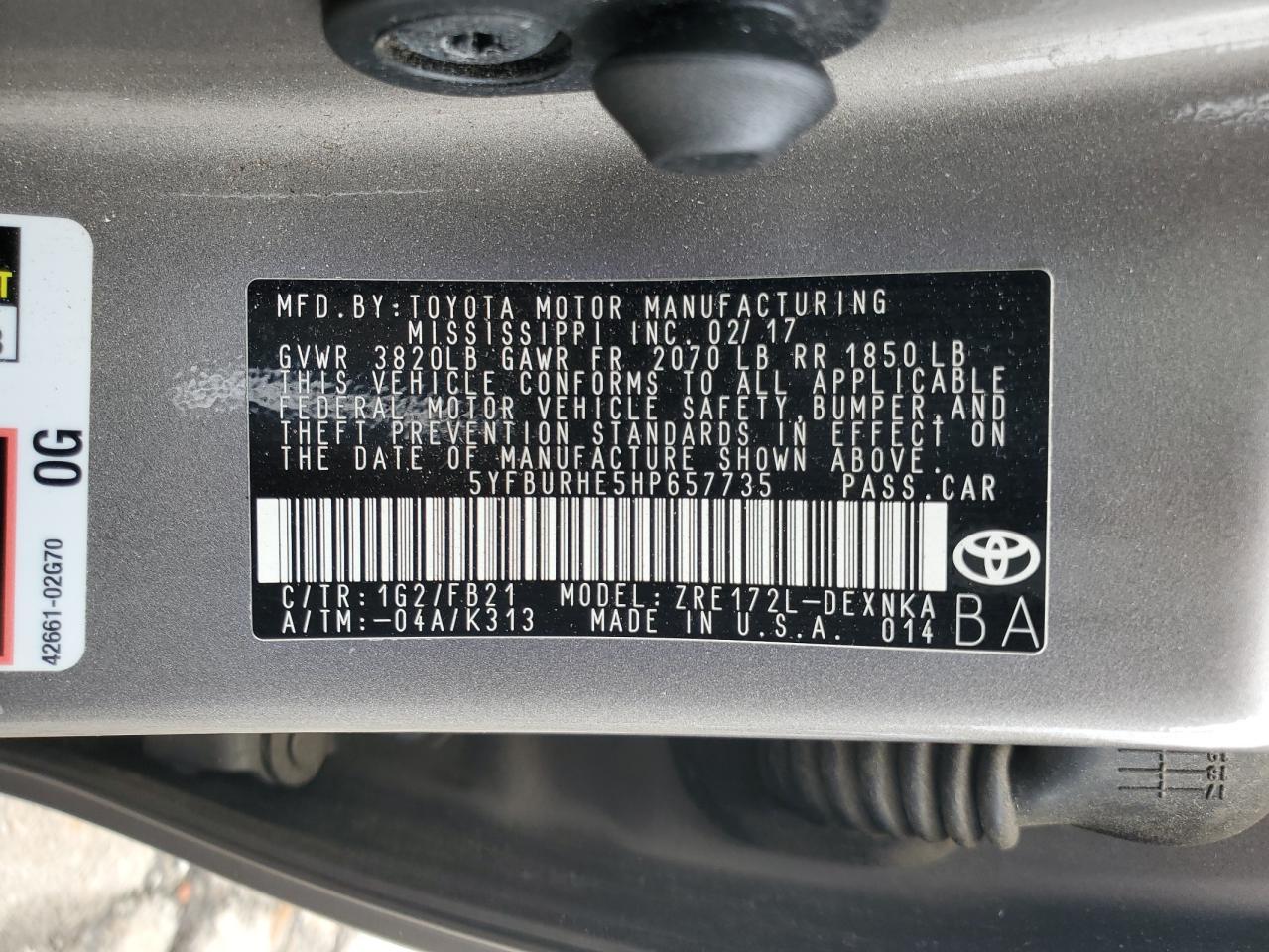 2017 TOYOTA COROLLA