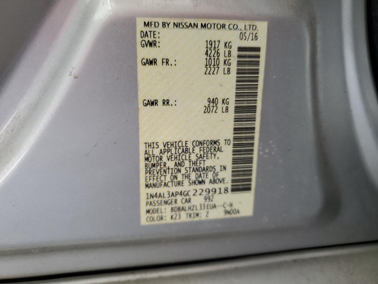 2016 NISSAN ALTIMA