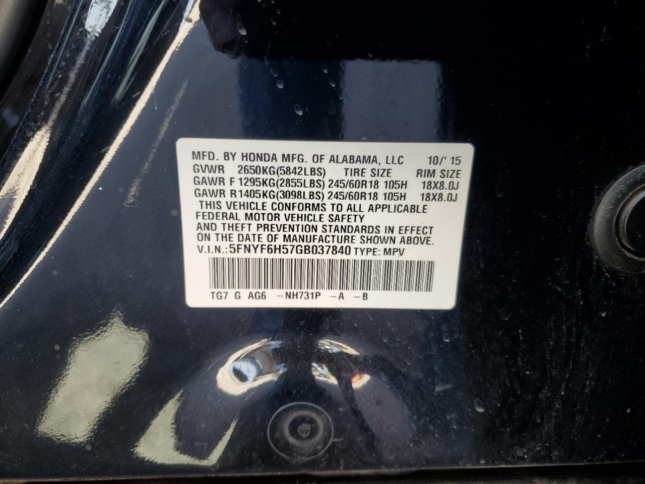2016 HONDA PILOT