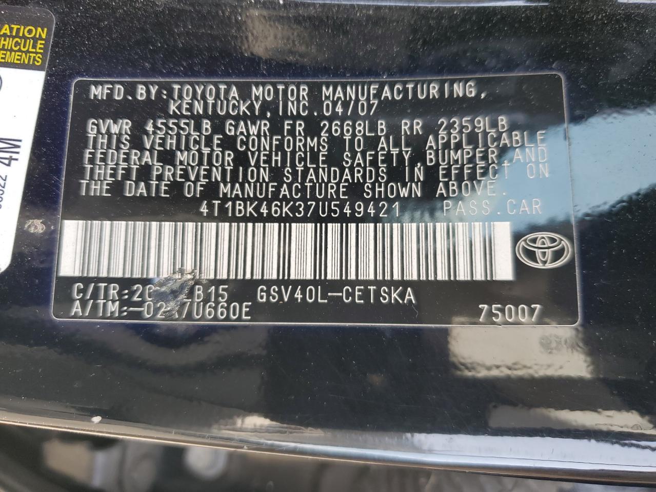 2007 TOYOTA CAMRY
