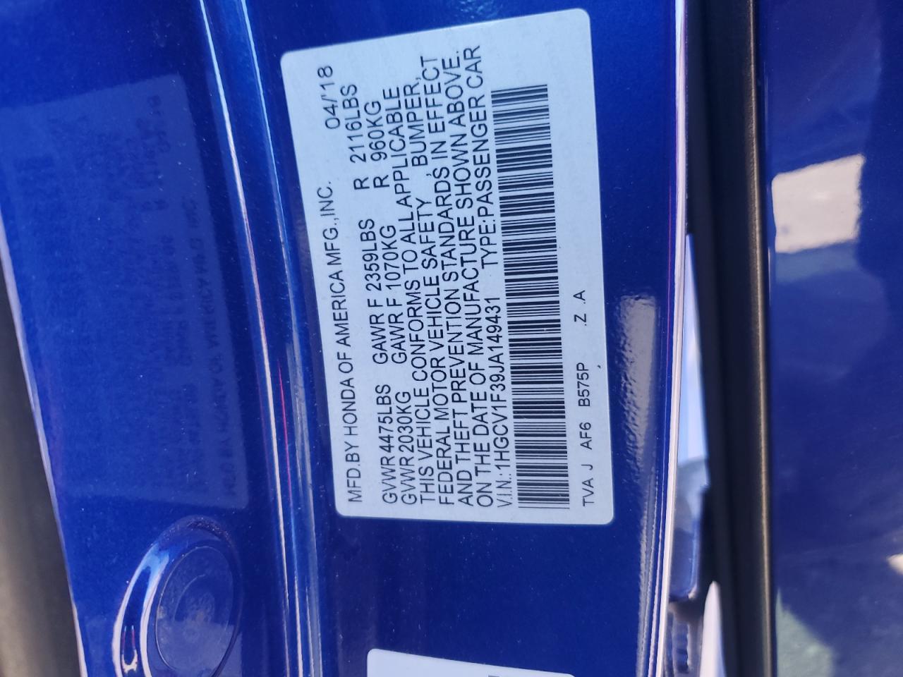 2018 HONDA ACCORD