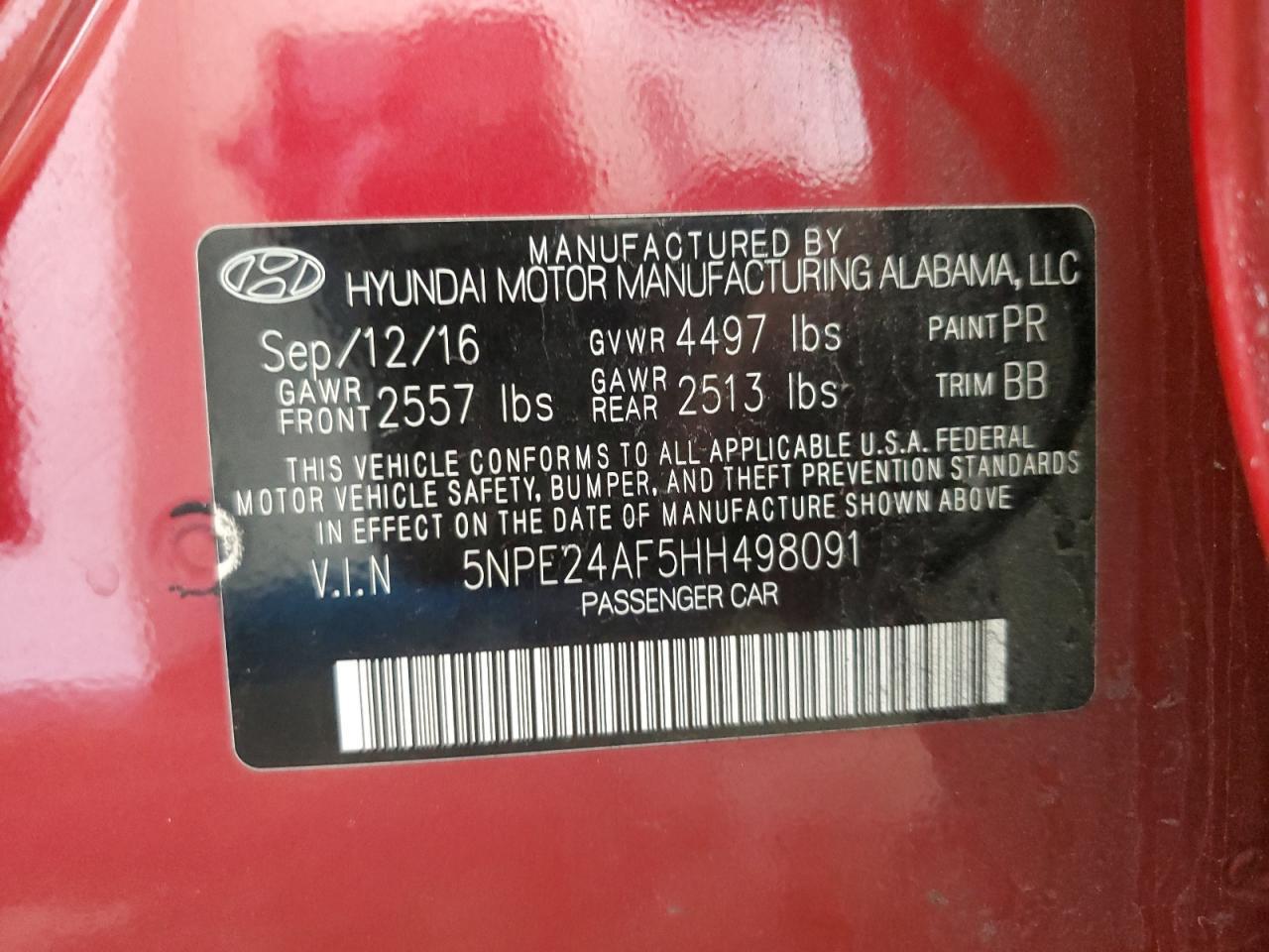 2017 HYUNDAI SONATA