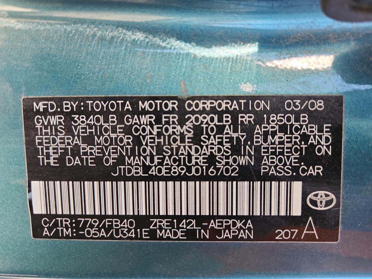 2009 TOYOTA COROLLA