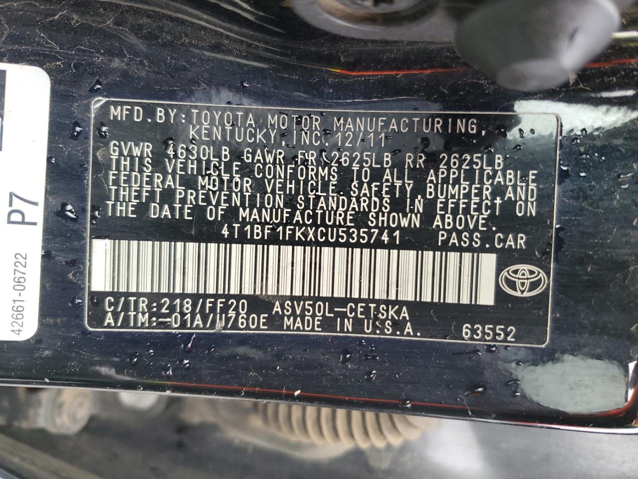 2012 TOYOTA CAMRY