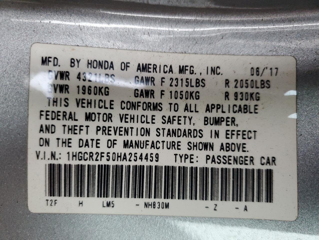 2017 HONDA ACCORD