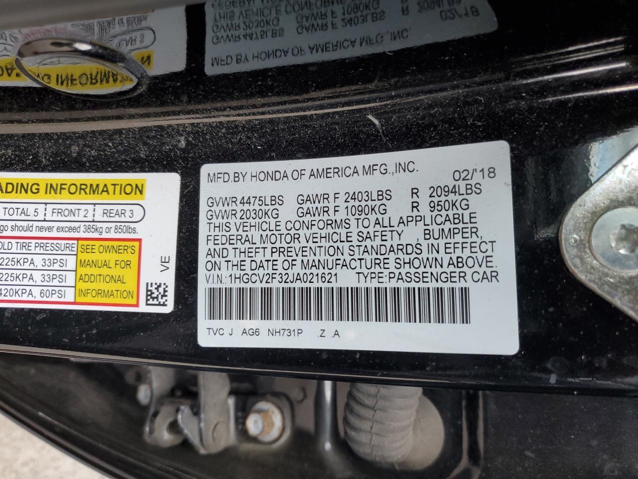 2018 HONDA ACCORD